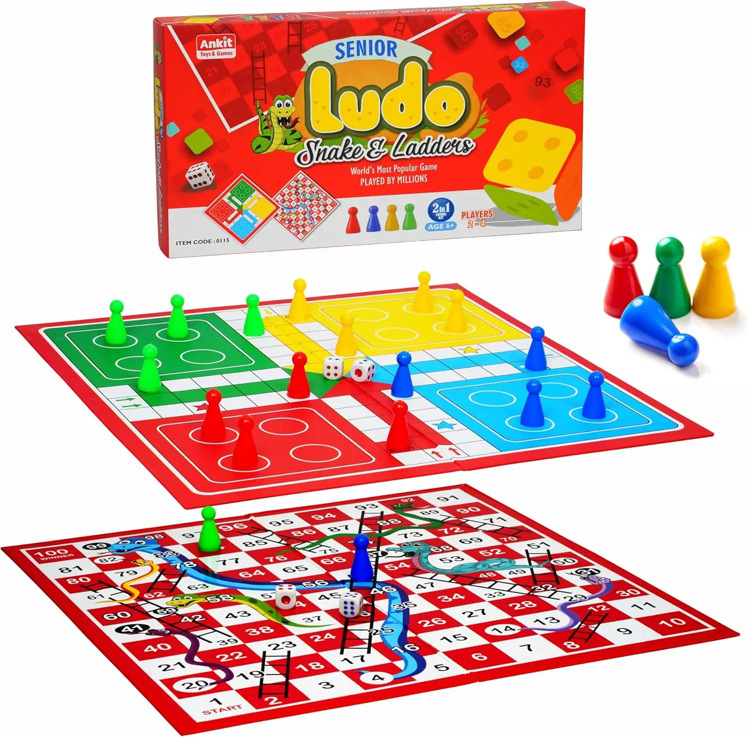 

Classic Ludo & Snakes and Ladders Board Game Set, 2-in-1 Family Fun for All Ages, Travel-Friendly Strategy Game