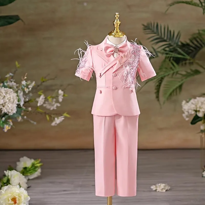 5PCS Baby Boy Suit Children's Host Piano Performance Blazers Sets For Weddings Catwalk Summer A4565