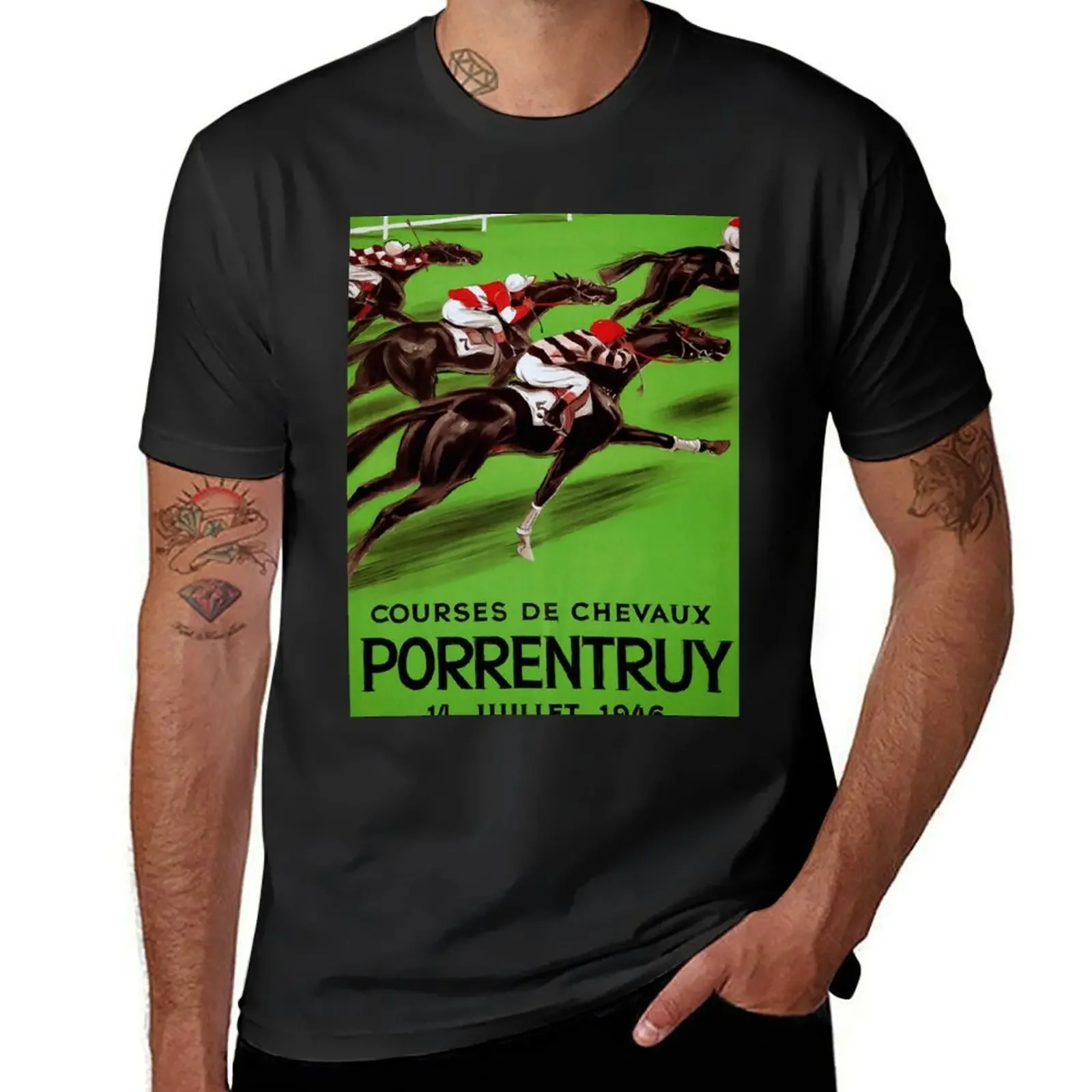 Vintage horse racing sport and travel advert T-Shirt new edition tops customs Men's cotton t-shirt