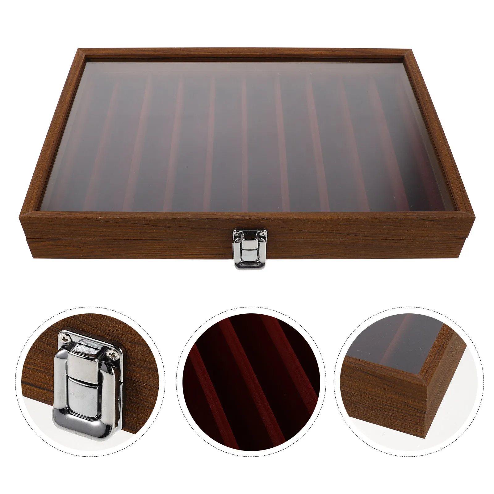 

Wooden Necklace Holder Jewelry Organizer Box Clear Glass Dustproof Lid Long Chain Pendant Tray Jewelry Display Case for Women