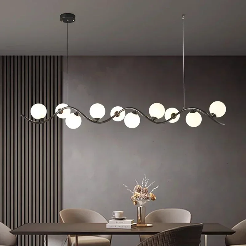 2026 Minimalist Black LED Pendant Light For Living Dining Room Nordic Glass Ball Home Decor Chandelier Sturdy Room Hanging Light