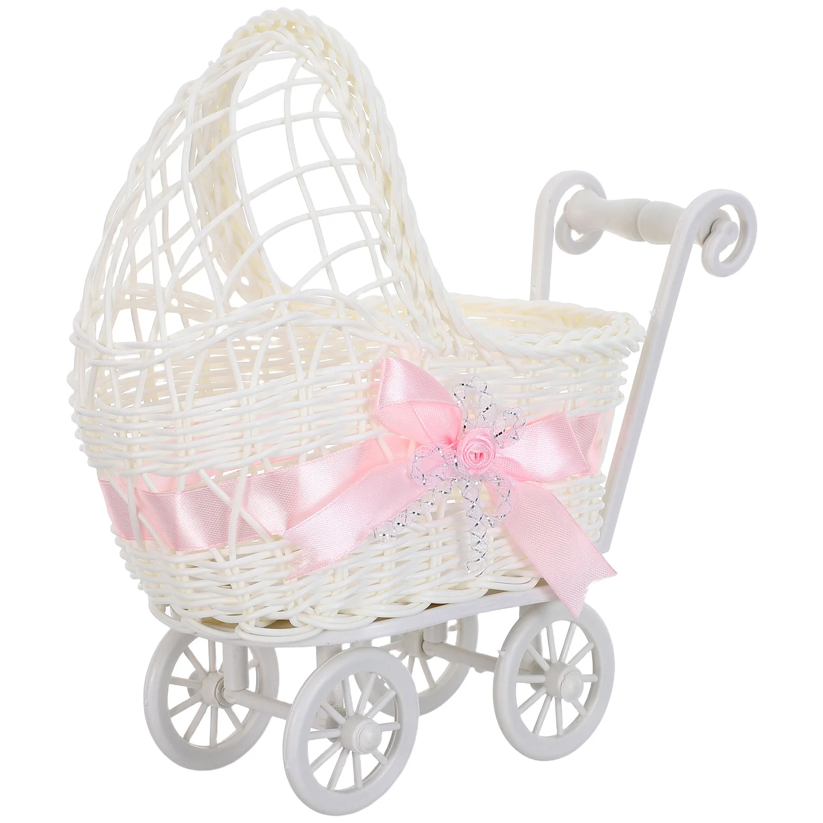 

Mini Rattan Trolley Basket Decor Handwoven Candy Storage Snack Serving Flower Holder For Wedding Party Shower