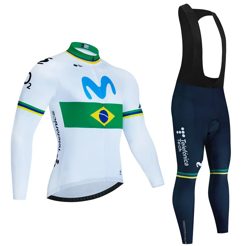 Spain Movistar Autumn Long Sleeve Cycling Jersey Set Bib Pants Ropa Ciclismo Clothing Bike Uniform Men Bicycle Clothes Mailllot