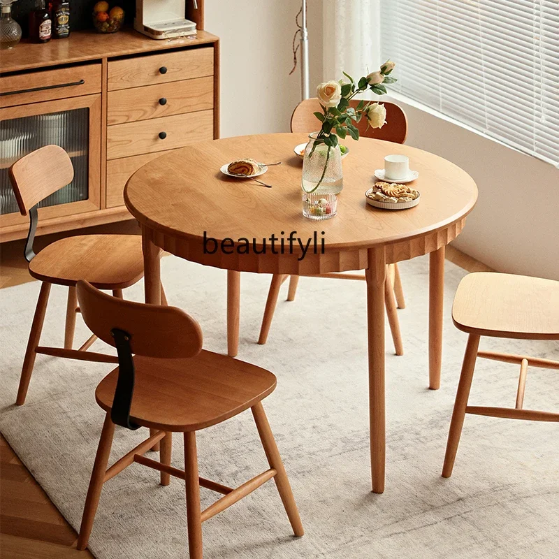 

Nordic solid wood round table simple household cherry wood round dining table log casual dining table4567