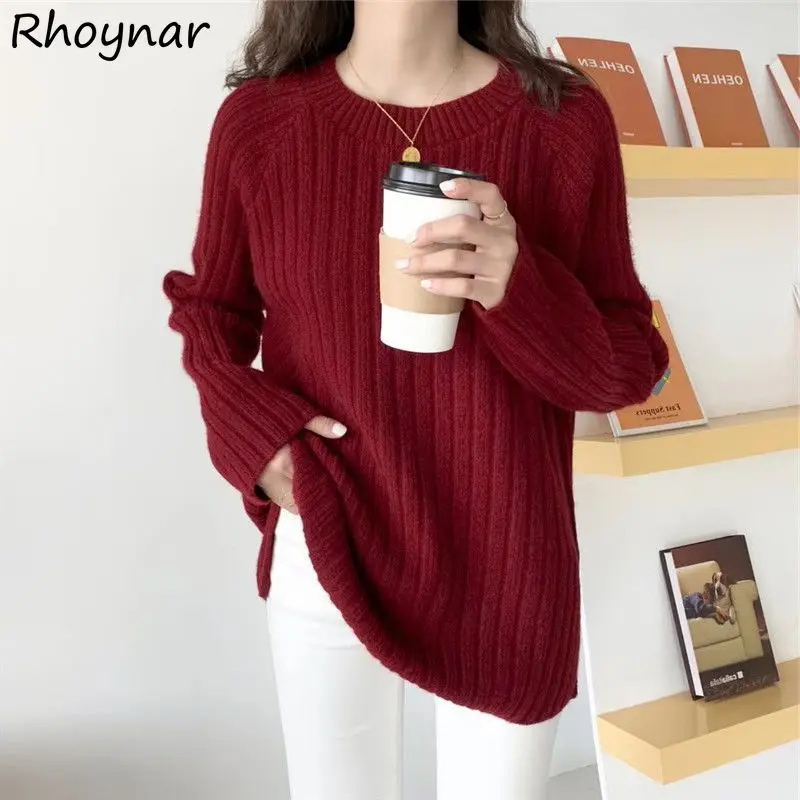 

S-4XL Sweater Pullovers Women Knitwear Multi-Colors Korean Fashion Harajuku Clothes Vintage Side Slit All-match Pull Femme Basic