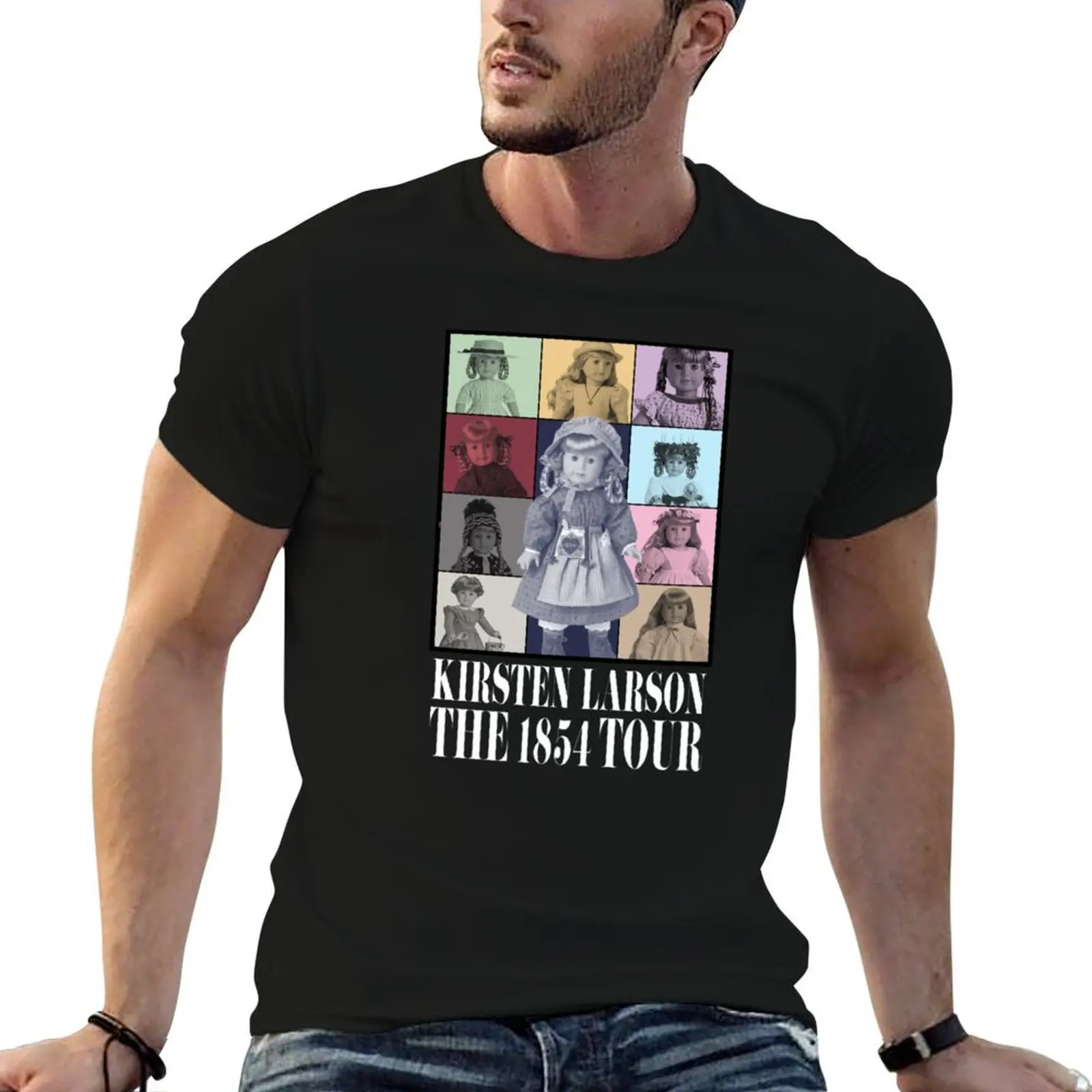 

The 1854 Tour - Kirsten Historical American Pioneer Girl Doll (white text) T-Shirt t shirts for man cotton soft T-Shirt
