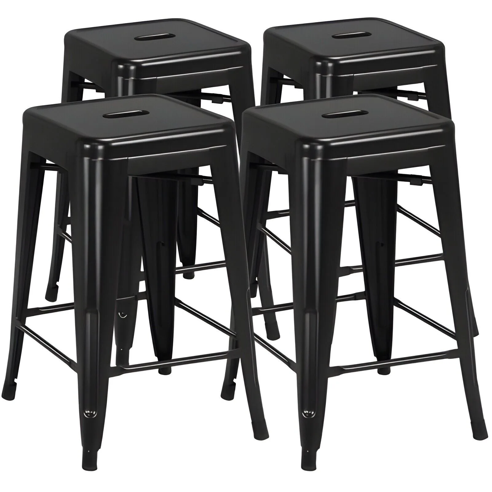 

Metal Bar stools 24'' Counter Height Kitchen Bar Chairs Set of 4 Stackable Black United States