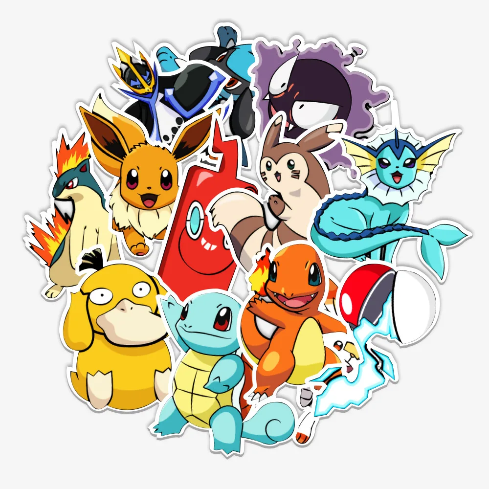 50pcs Anime Cute Psyduck Pikachu Eevee Pokemon Kids Stickers