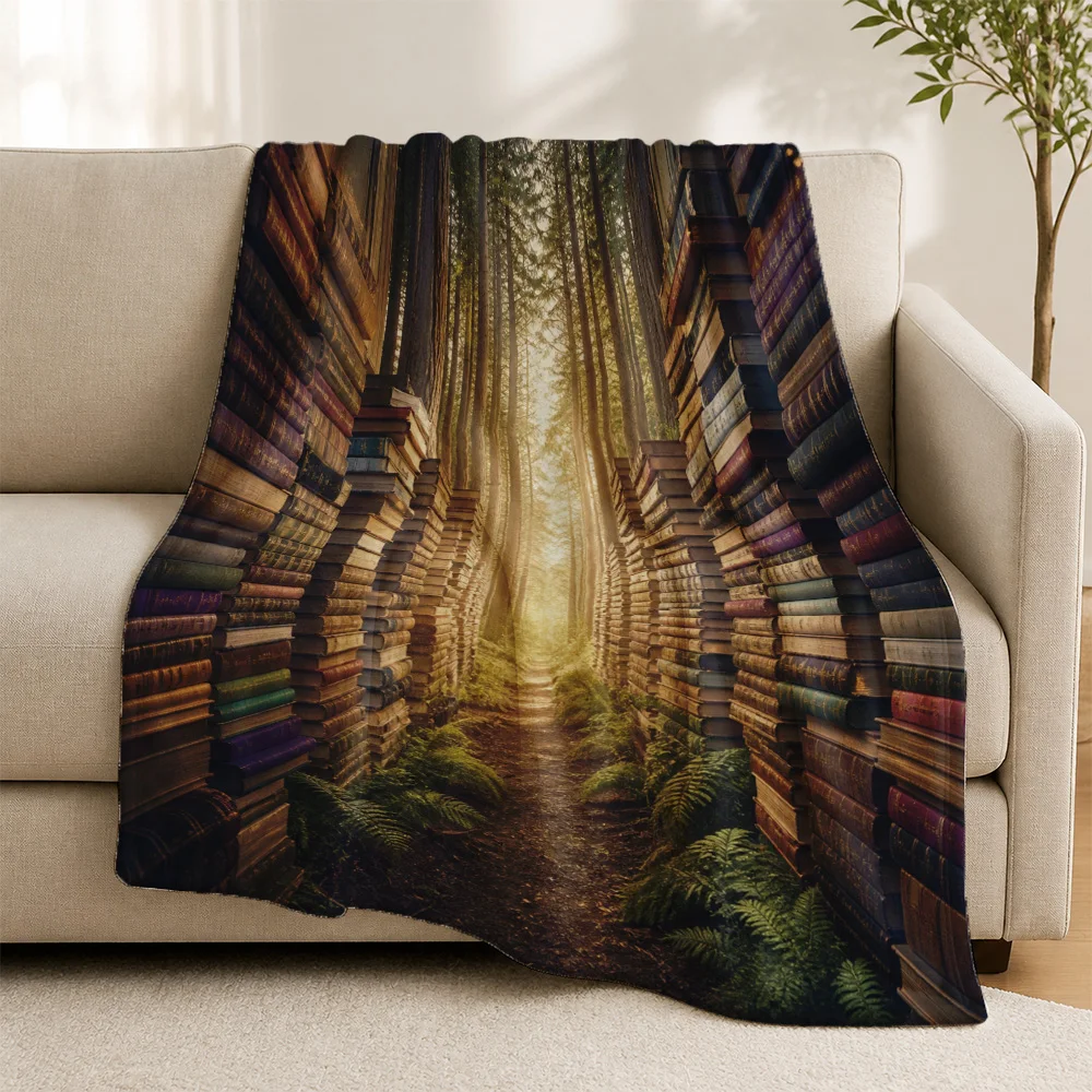 Literary Library Passage Throw Blanket Sofa Couch Decor Reading Nook Bookshelf Art Print Unique Cozy Home Gift for Bookworms and