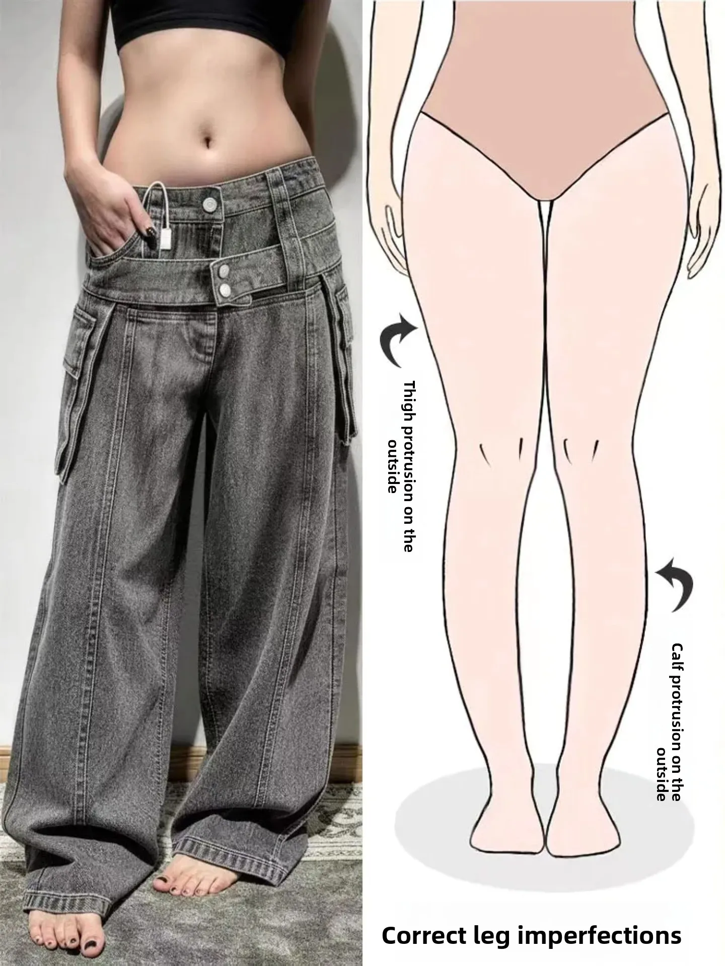 

Ретро джинсы с эффектом потертости, широкие брюки для женщин, модный уличный стиль, весенняя коллекция, дизайн для фигуры типа «груша», с поясом, повседневные, прямого кроя