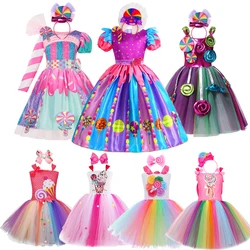 Girls Purim Carnival Dress Sweet Candy Lollipop Girls Clothing Princess Festival Party Kids Fancy Costume For 3-10Y