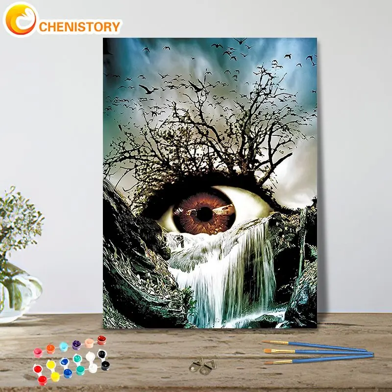 CHENISTORY Paint By Number Abstract Eye Waterfall Scenery Drawing On Canvas Handicraft Pictures By Number Modern Home Decor