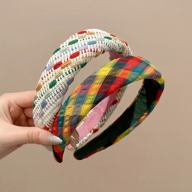 

1 Pcs Women's Hair Bands Korean Colorful Plaid Fashionable Versatile Sweet Kawaii Hair Hoops Casual Hair Accessories For Girl
