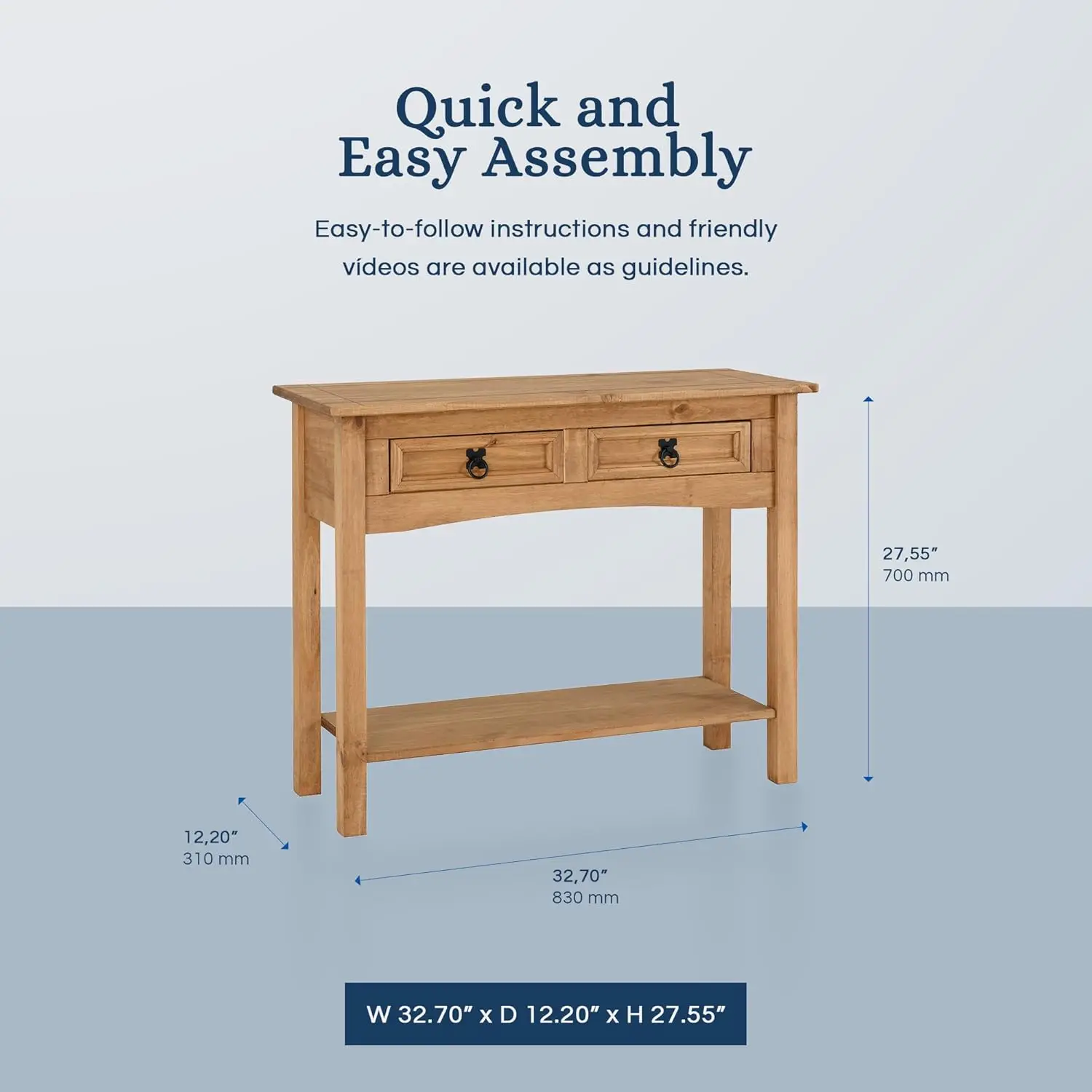 2-Drawer 32-Inch Wide Console Table - Hallway, Entrance and Kitchen Side Table - Reforested Solid Wood - Smart Space-Savi