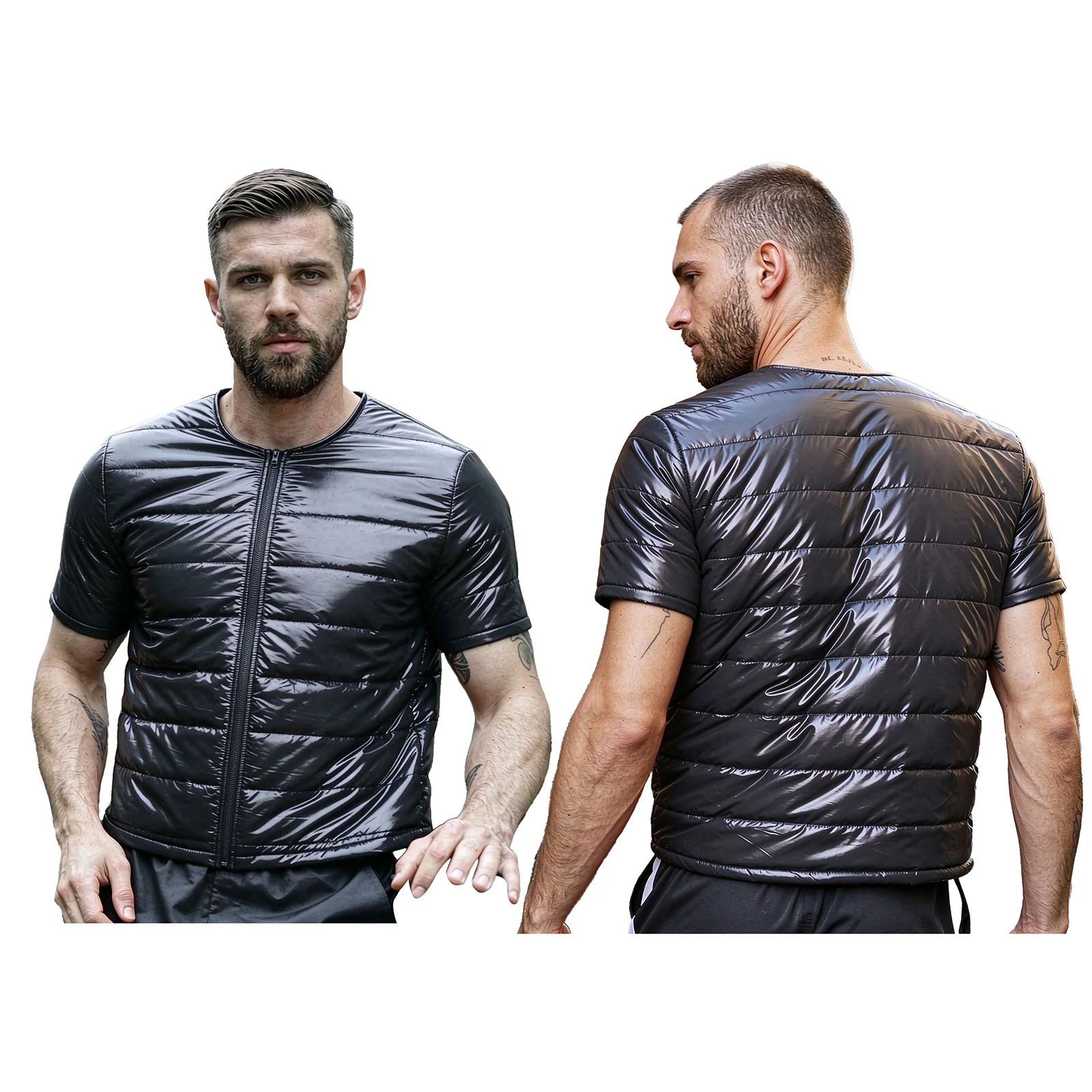 Mens Womens Quilted Puffer Jacket Outerwear Short Sleeve Zipper Front Coat Padded Warm Gilet Waistcoat for Casual Outings Sports