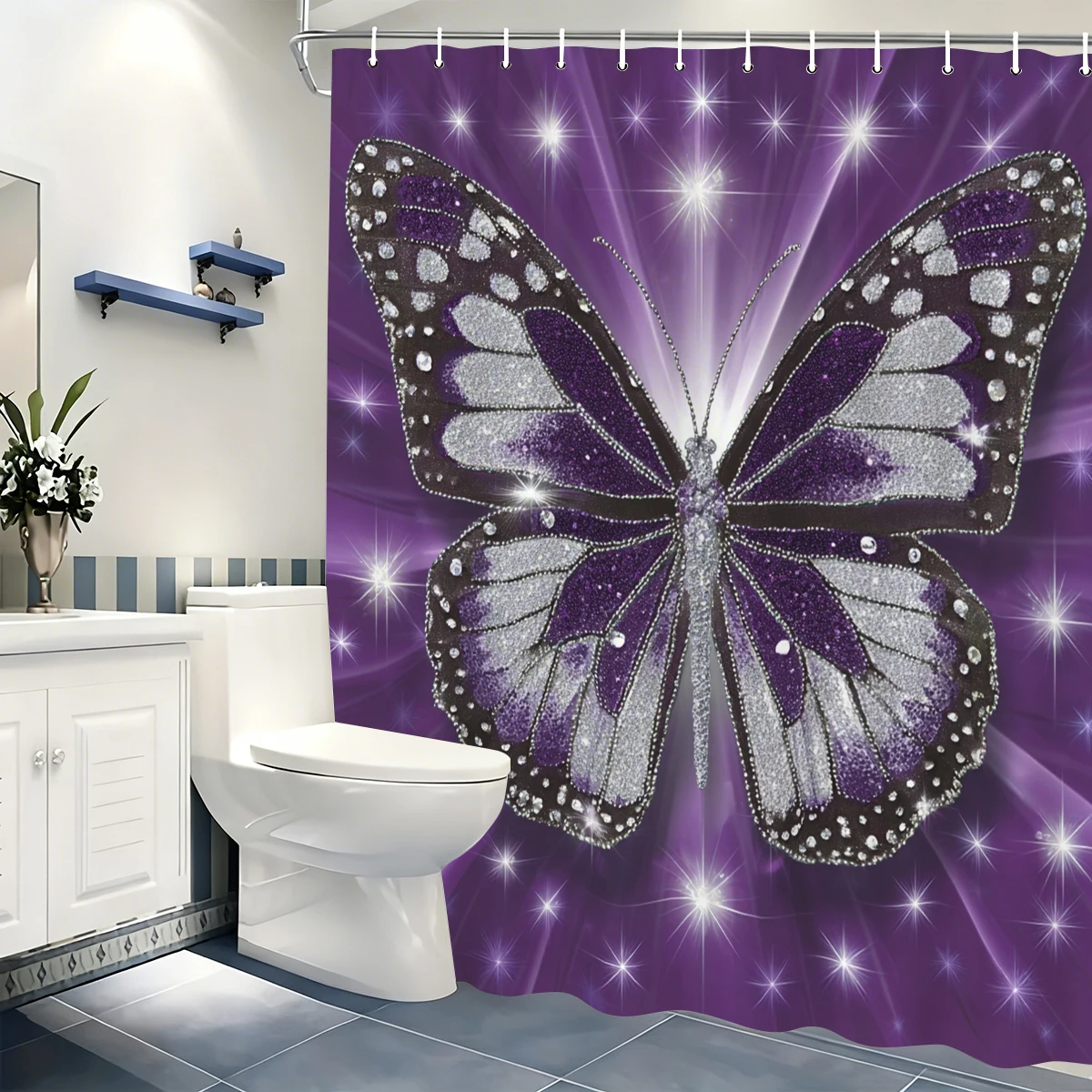 

Яркая полиэстеровая занавеска для душа с узором «Пляжная хижина и чайки» — Декоративная тканевая занавеска для ванной в морском стиле