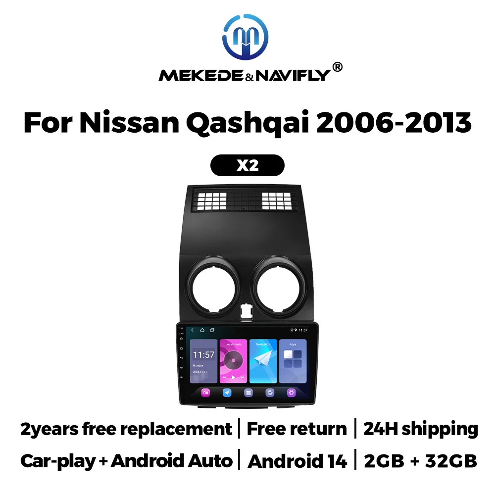 

MEKEDE 9" Car radio All in one Multimedia GPS Navigation player For Nissan Qashqai J10 2006-2013 CarPlay Android Auto Android14