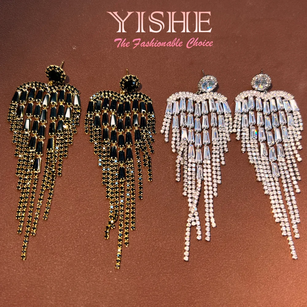 New spring and summer diamond fringed earrings, fashionable light luxury niche design plated real gold sexy high-end earrings ba