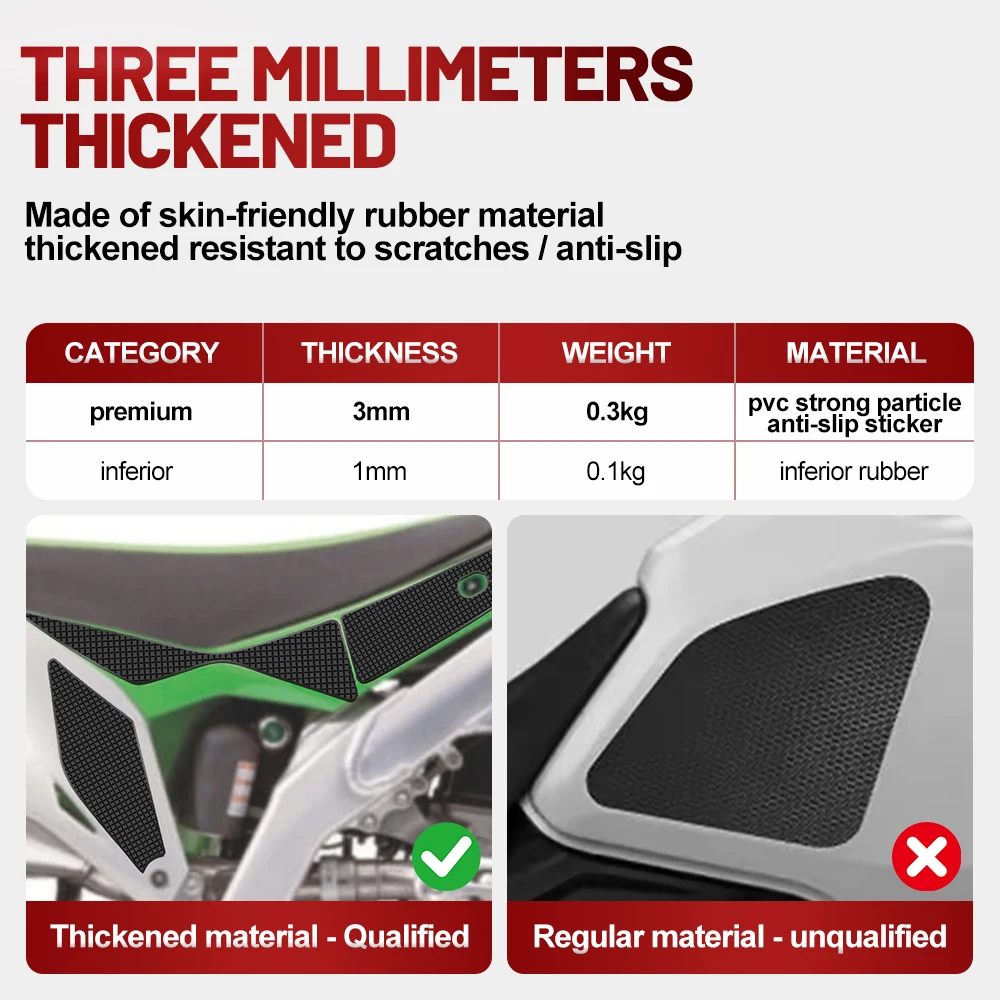 Fit For Kawasaki KX450F 2019-2022 Silicone Anti-Slip Tank Traction Pad Side Grip Sticker Set
