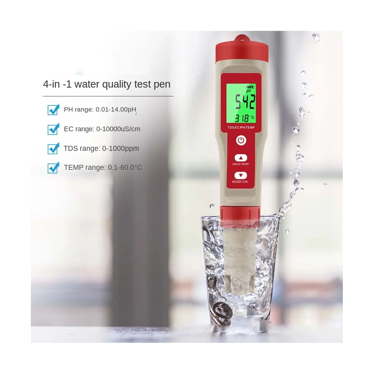 4-In-1 Digital PH Meter with PH/TDS/EC/Temp Function for Hydroponics,For Nutrients Growing, Indoor Garden,Brewing, Pool,