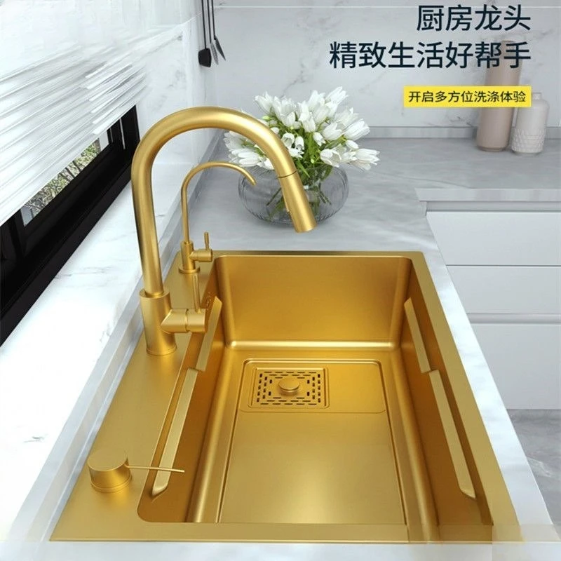Golden Nano Vegetable Basin Stainless Steel Kitchen Sink Large Single Sink Hand Thickened Under Countertop Taizhong Basin