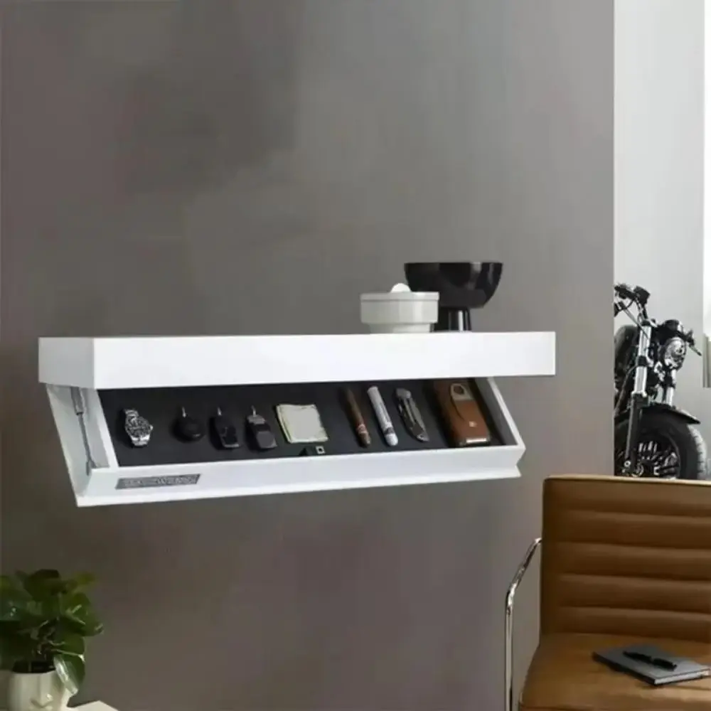 Solid Color Wooden Magic Flap Shelf Wall Mounted Space Saving Concealed Floating Shelf with Secret Compartment Decorative