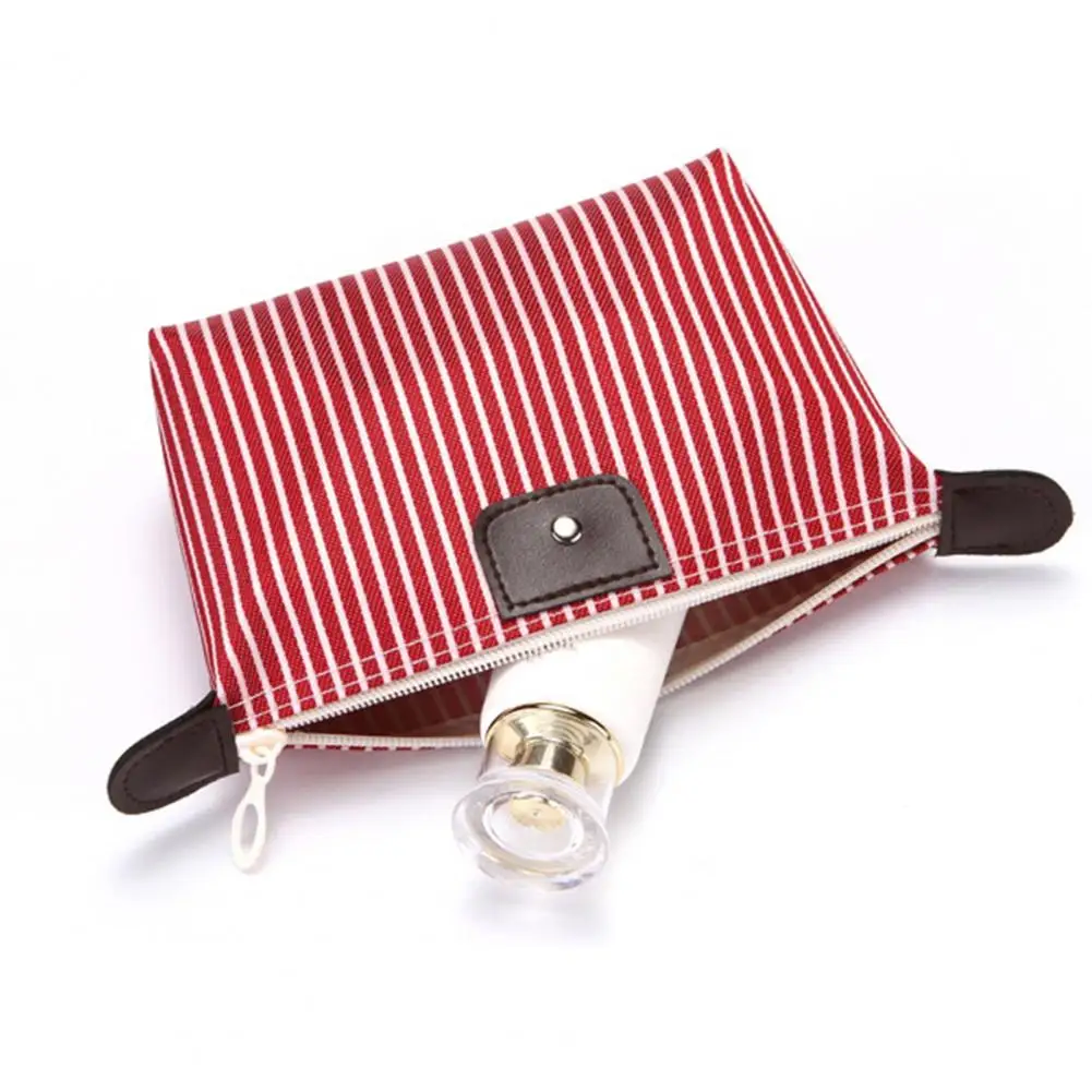Compact Makeup Storage Bag Striped Cosmetic Bag Waterproof Travel Organizer Foldable Capacity Makeup Pouch Portable Zipper
