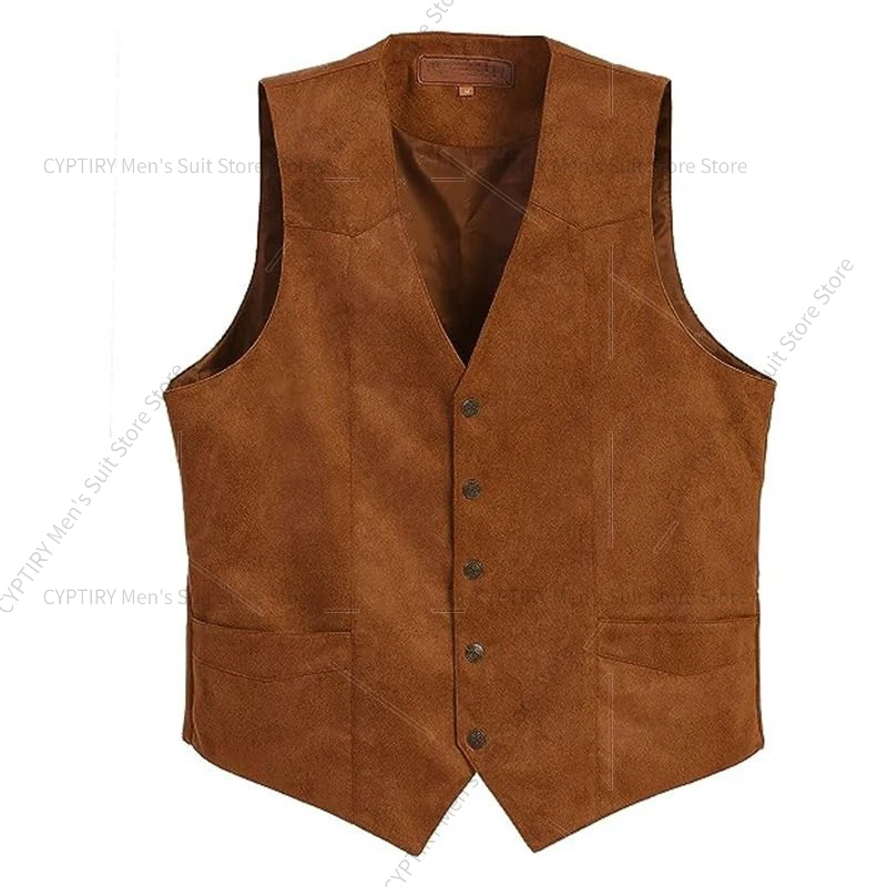 2026 Men's Suit Vest Cross-Border V-Neck Slim Fit Casual Suede Business Dress Retro New Style
