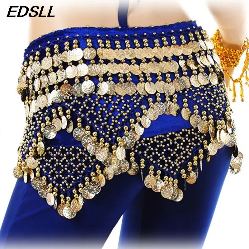   Belly Dance Hip Scarf Glitter Fringe Triangle Wrap Belt Sparkle Skirt Dancewear for Women Outfit Accessory with Coins Sequi