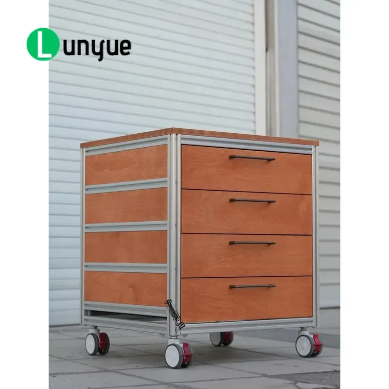 Aluminum Frame Birch Marine Plywood 4 Drawer Mobile Low Cabinet Wheeled Storage Office File Cabinet Simple Modern Design