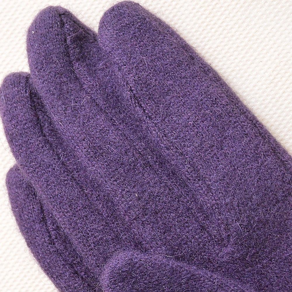 New Fall Winter Wool Solid Gloves Fashion Lace Embroideried And Bow Rhinestones Pendant Elegant Purple Mitten Gloves