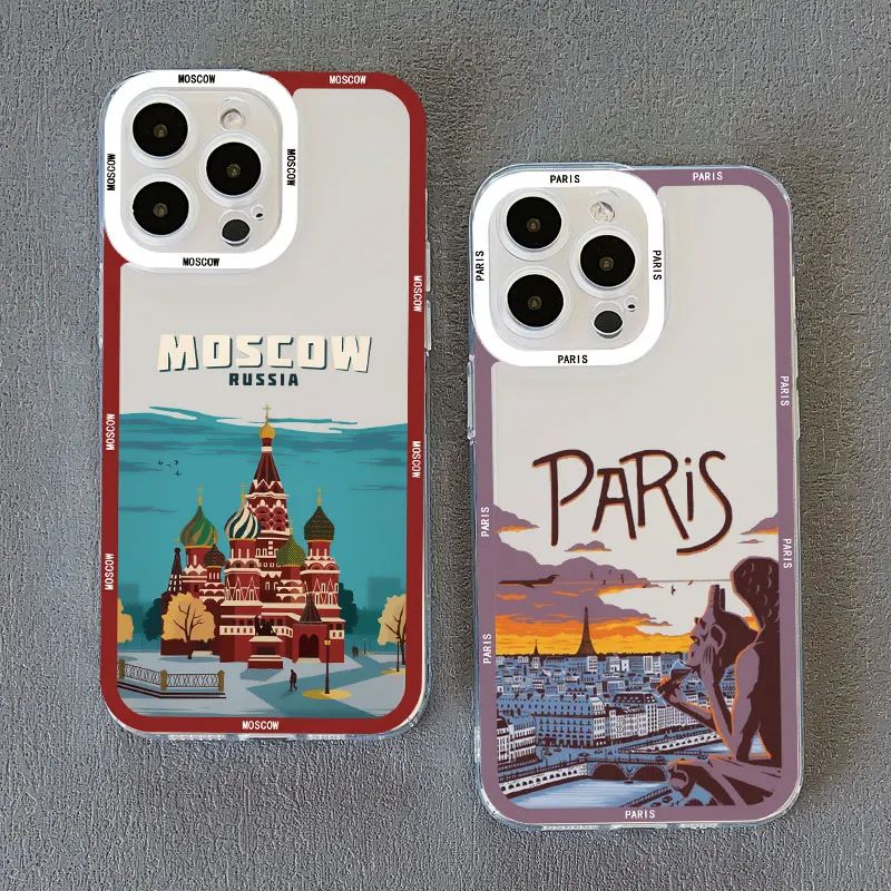 World Famous Historical Landmark Painting Phone Case for iphone 11 7 8 Plus 13 12 15 14 Pro Max Plus SE X XR XS Clear Cover