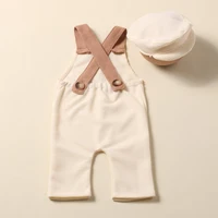 Ylsteed Newborn Boy Photography Outfits with Casquette Cap Color Contrast Shooting Romper Overalls Suspender Trousers 5