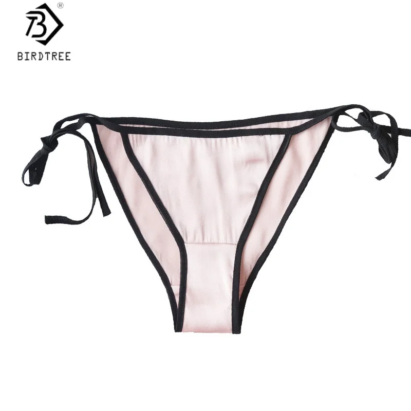 BirdTree, 88% Silk 12% Spandex Sexy G-String, Women's Low Waist Tie Solid Briefs, Breathable Thongs, 2026 Autumn New S69404JF