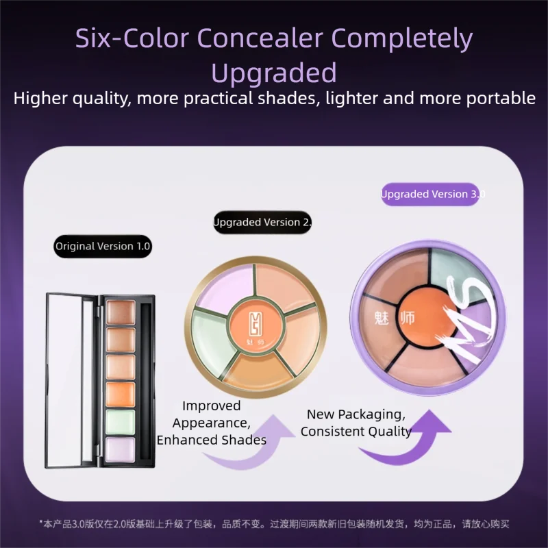 ZFC MEISHI Magic Touch 6-Color Concealer Palette - Full Coverage, Long Lasting, Natural Finish 5.8g (0.20oz)