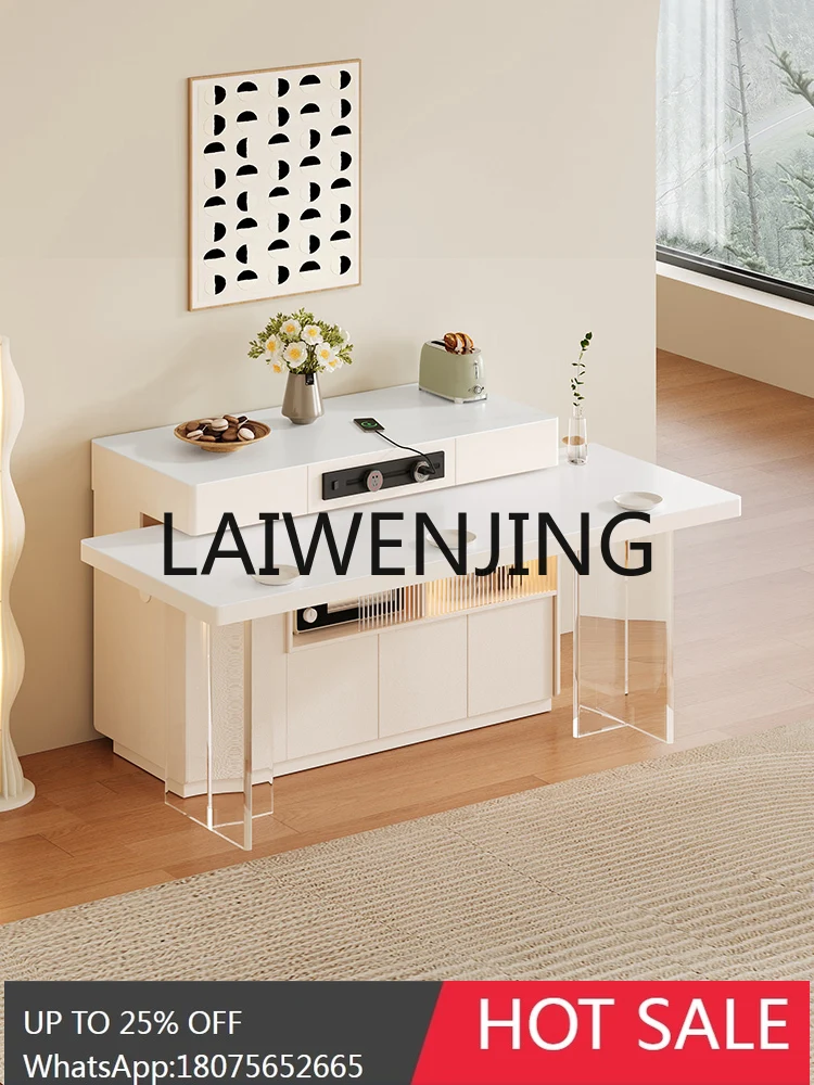 FrenchCreamStyle Island Table Single Narrow Cabinet Dining Table Integrated Kitchen Mobile Single Stone Plate Center Guide Table
