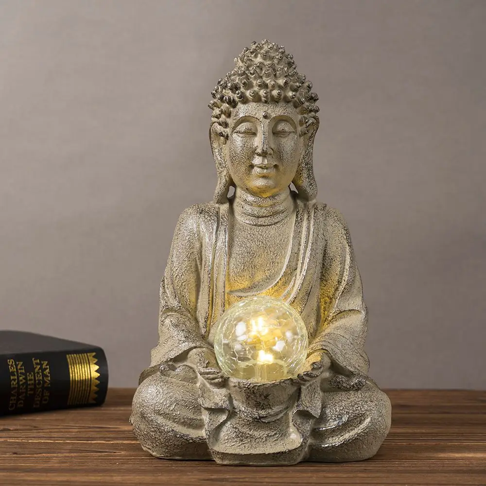 Скульптура Будды Vilead 27,5 см с LED-подсветкой, медитирующая фигурка из смолы, украшение для патио, двора, газона, декор для интерьера дома и сада.