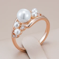 Kinel Unique Vintage Pearl Ring for Women Fashion 585 Rose Gold Color Natural Zircon Accessories Daily Fine Jewelry 2024 New