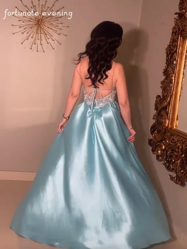 Fortunate Evening Elegant Vintage Sweet Blue Beads Crystal Backless Sexy Mermaid Formal Occasion Prom Dress Evening Party Gowns