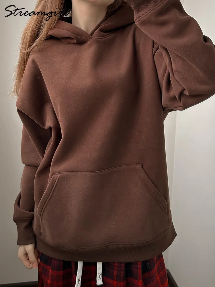 Streamgirl Fleece Oversize Hoodies Women Winter Warm Sweatshirt Pink Thick Velvet Pullovers Loose Women Hooded Sweatshirt Coats