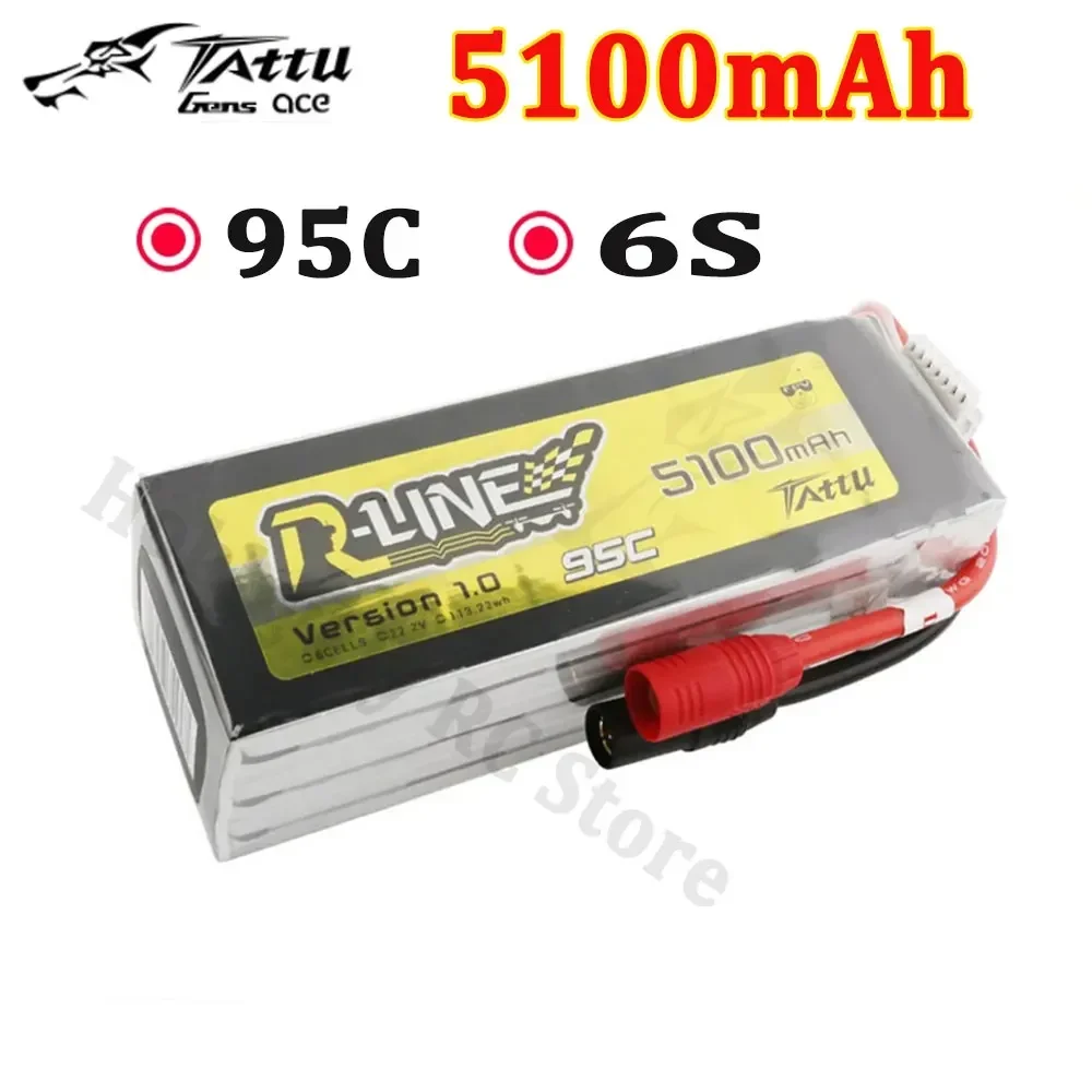 Gens Ace Tattu R-Line 1.0 5100mAh 22.2V 6S 95C FPV Lipo Battery for RC FPV Racing Drone Quadcopter