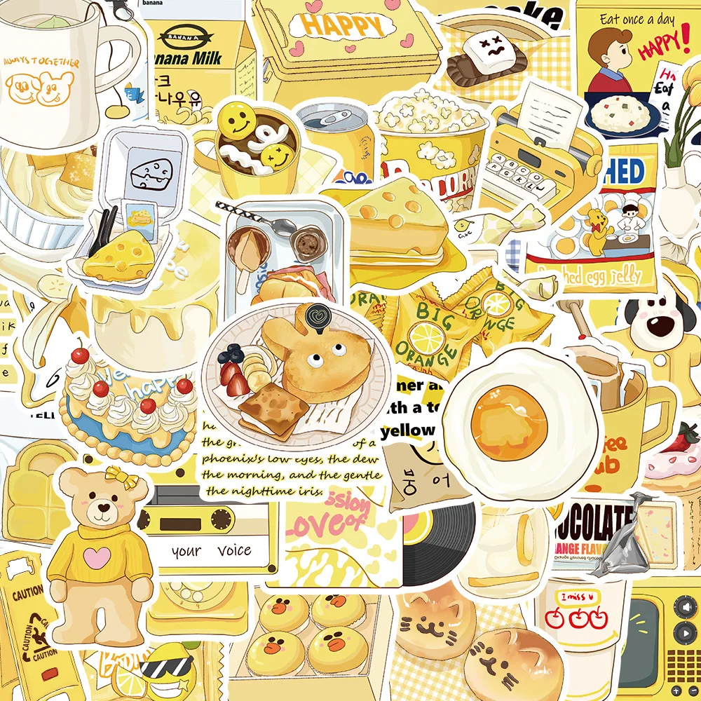 

10/50PCS Yellow INS Style Food Cartoon Stickers DIY Phone Laptop Luggage Skateboard Graffiti Decals Fun for Kid Gift
