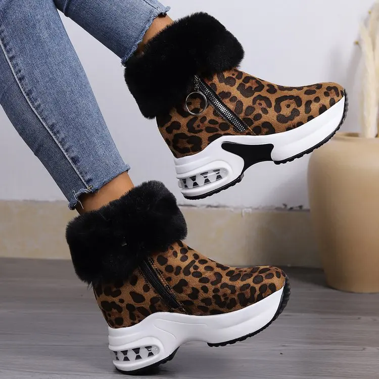 Winter Women Warm Sneaker 2024 Female Casual Push Lined Side Zipper Short Boots Ankle Snow Boots for Ladies Platform Wedge Boots