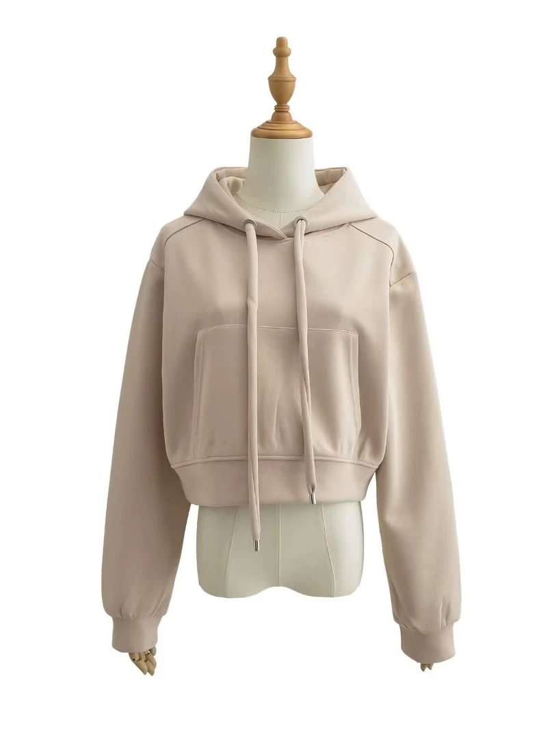 

Trendy Lazy Style Loose Slimming Short Hoodie Pure Desire Personality Pocket Waist-Cinching Overhead Sweatshirt