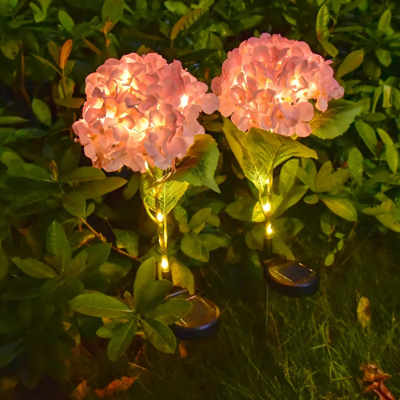 2pcs LED Solar Powered Big Head Hydrangea Flower Light Outdoor Garden Lawn Decoration Ambient Light Purple Pink Yellow Flower