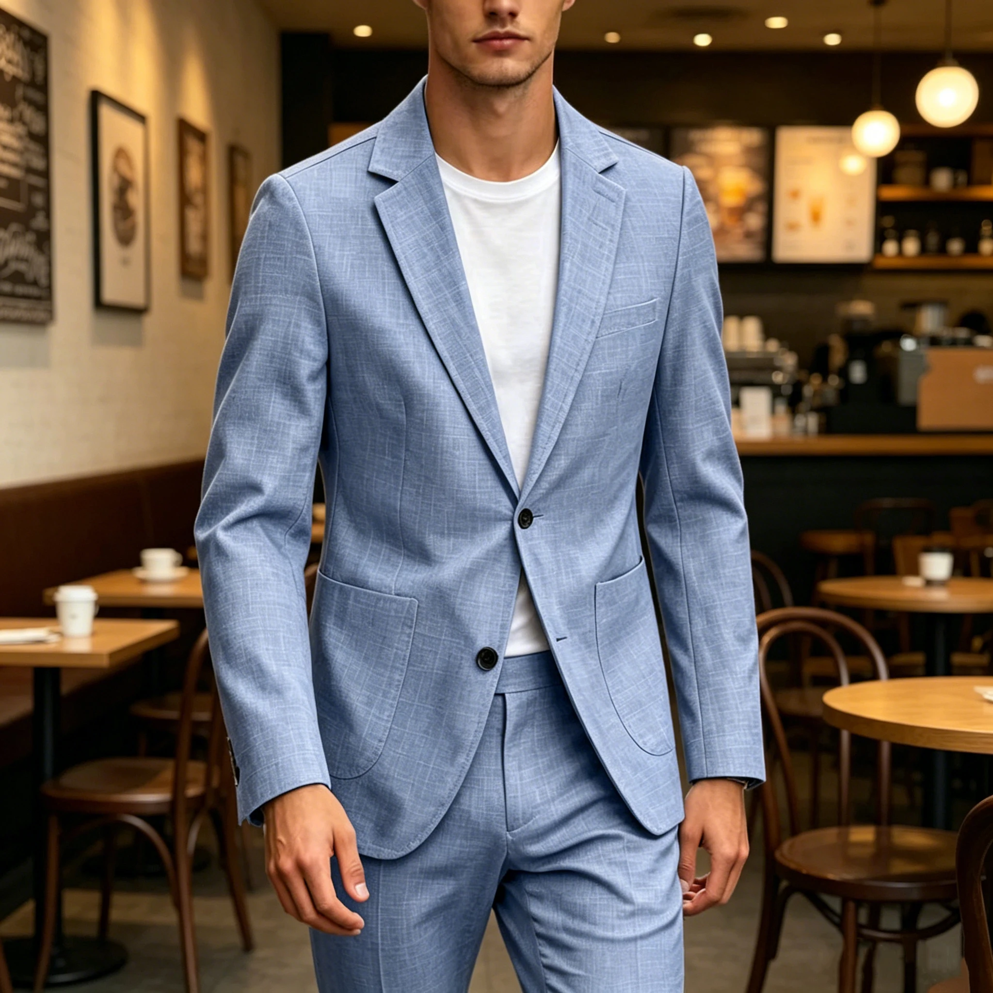 

Men's Linen Suit 2 Piece Set Blazer Pants Casual Slim Fit Jacket Trousers Business Wedding Party Tuxedo Breathable Summer Outfit