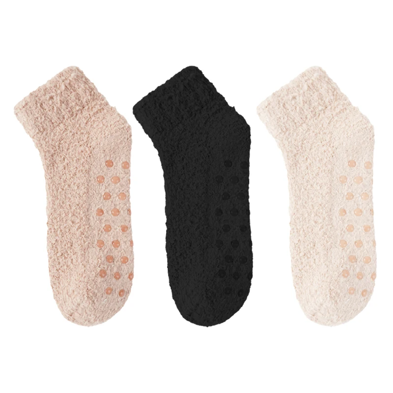 

3 Pairs/Set Autumn Winter Non-Slip Coral Floor Socks Women Thick Warm Socks Carpet Sleep Slippers Indoor Home Short Sock