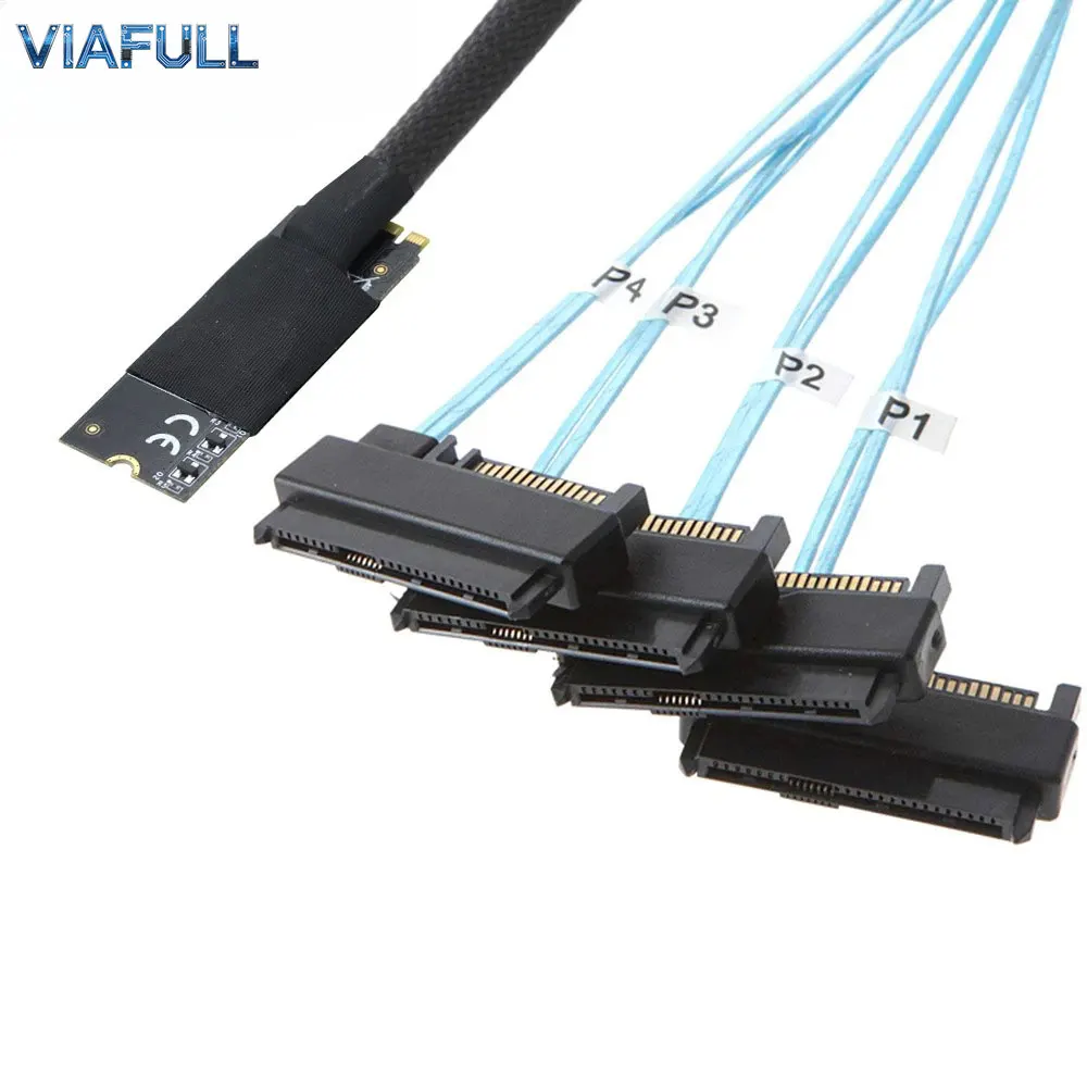 Mini SAS 36-Pin SFF-8643 to 4 x SAS 29-Pin SFF-8482 Hard Drive Data Cable, 2-in-1 Combo for Server RAID Controller