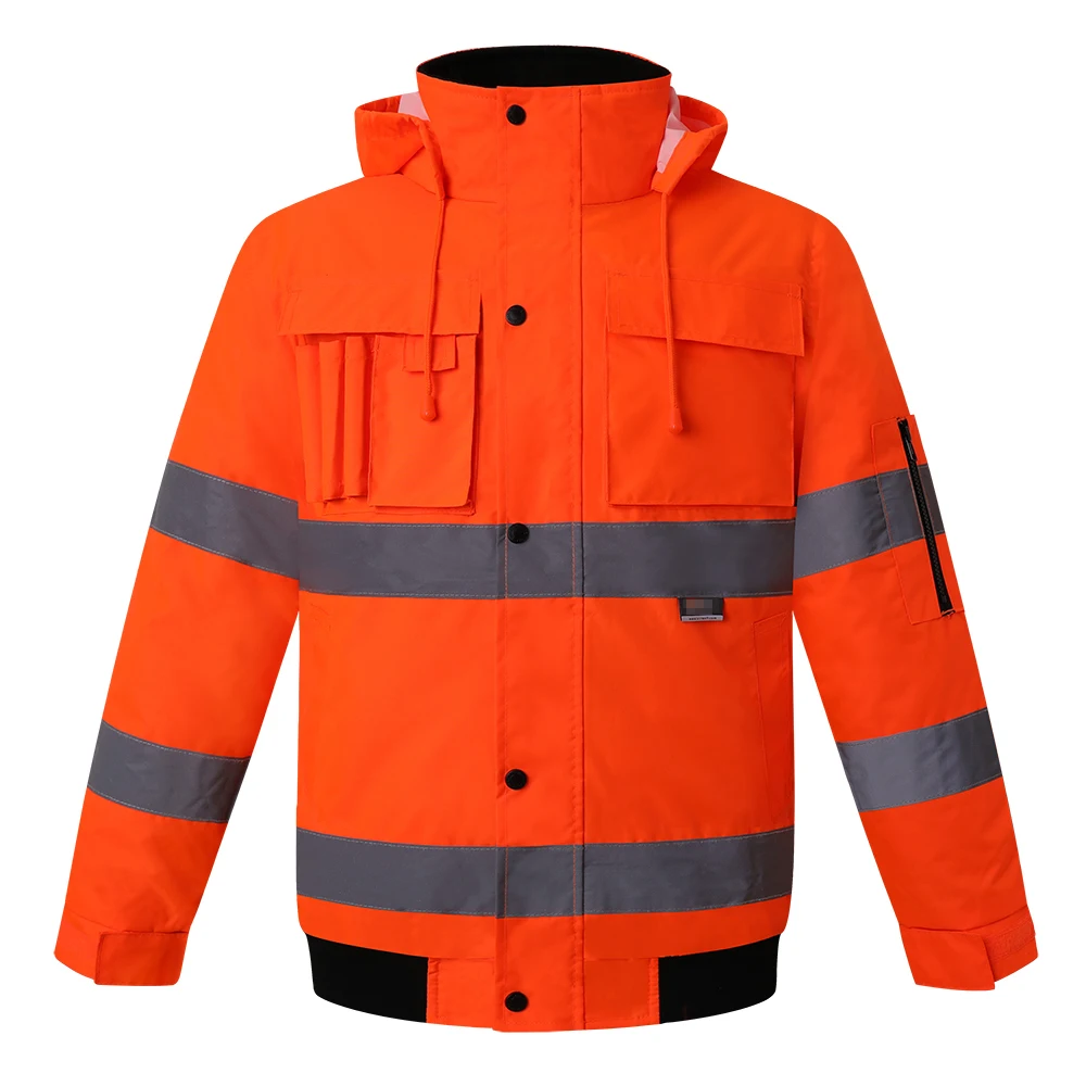 Reflective Winter Jacket Men for Work Sleeves Removable Hi Vis Workwear Parka Windproof Thermal Cold-proof Safety Jacket Coat