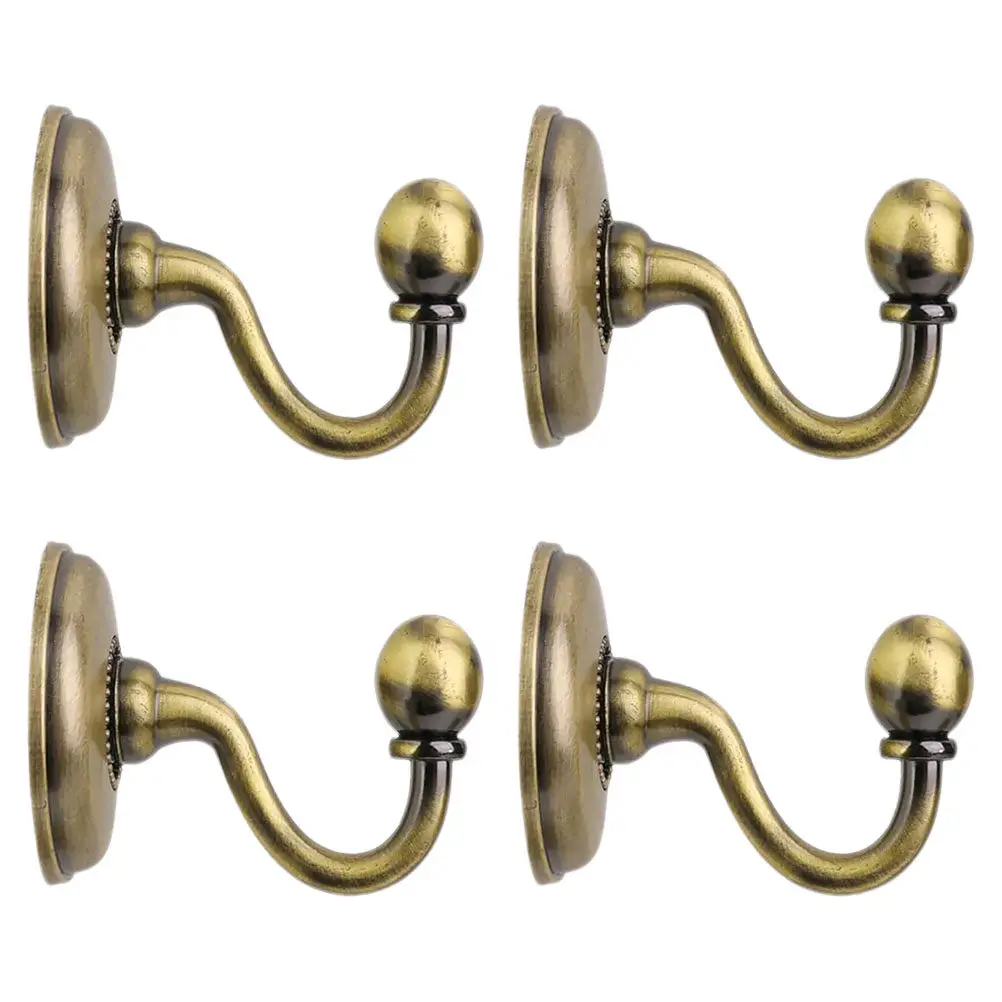 4Pcs Bronze Rustic Curtain Hooks Round Head Smooth Finish Heavy Duty Metal Hooks for Windows Bathrooms Kitchens Wall Mounted
